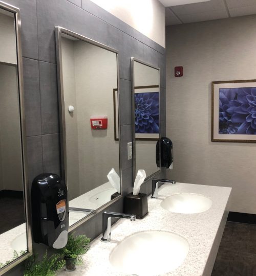 Horizon Convention Center - Muncie, Indiana - Project Type:  Restroom Remodel - Tasks:  Select and specify interior finishes.  Select, procure and install artwork and accessories.